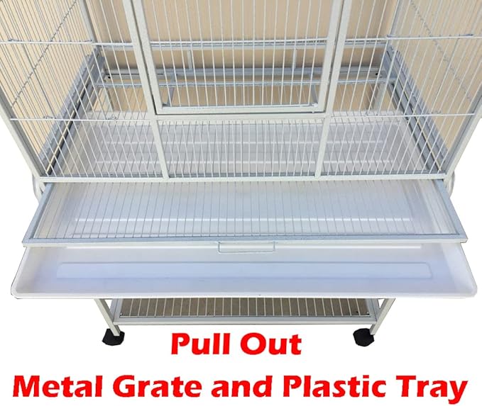 76" Extra Large Double Stackable Wrought Iron Breeding Bird Flight Parrot Cockatiel Conure Breeder Separate Cages Nesting Box Doors Easy Clean Pull Out Grate Tray Detachable Rolling Stand