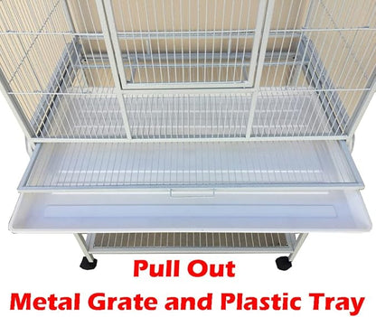 76" Extra Large Double Stackable Wrought Iron Breeding Bird Flight Parrot Cockatiel Conure Breeder Separate Cages Nesting Box Doors Easy Clean Pull Out Grate Tray Detachable Rolling Stand