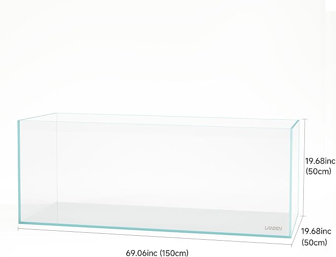 LANDEN 150cm 88.52 Gal Rimless Low Iron Aquarium Large Fish Tank, Bookshelf Aquarium, W59.06×D19.69×H19.41 in (150×50×50cm) 15mm Thickness with Black Nano Foam Leveling mat Included