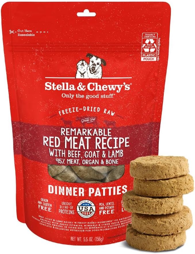 Stella & Chewy's Freeze-Dried Raw Dinner Patties - Remarkable Red Meat Blend - High Protein Grain-Free Puppy & Dog Food - Perfect For Picky Eaters - 5.5 oz