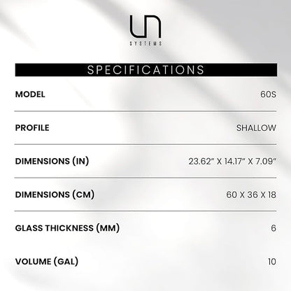 UNS Ultra Clear Rimless Tank - 10.2GAL | 38.8L - 23.62x14.17x7.08 | 60x36x18 CM, 5mm Glass Thickness, Leveling Mat Included - Low Iron, High Clarity Fish Tank w/ 45° Mitered Edge - [60S]
