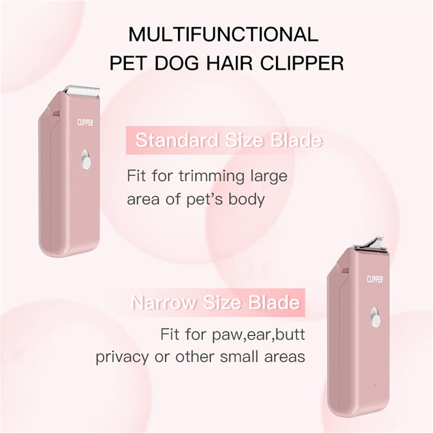 2-in-1 Professional Dog Grooming Kit - Low Noise, Waterproof, USB Rechargeable, and Safe Ceramic Blade - Gift for Dogs and Cats (Pink)