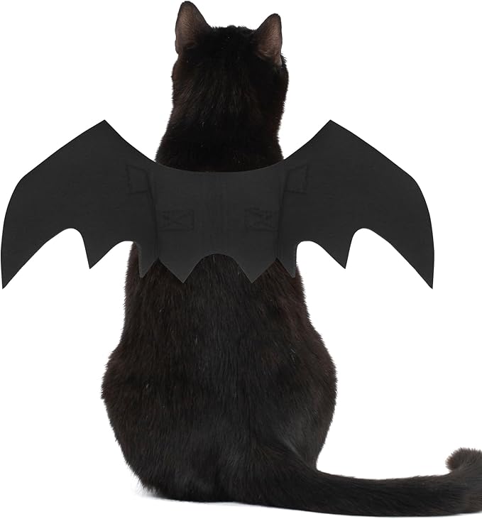 Cat Halloween Costume, Cat Costumes, Small Dog Halloween Costumes - Bat Wing with Pumpkin Bell for Pet Halloween Cosplay Party Dress Up Accessories (Medium)