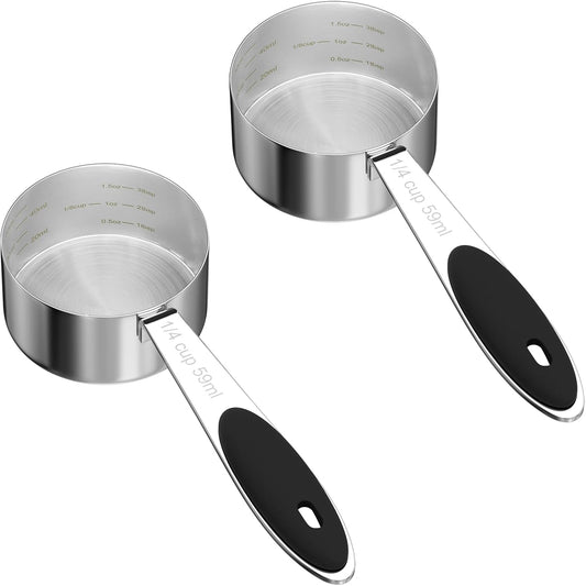 2PCS 1/4CUP(59ml) Dog Cat Food Scoop, Stainless Steel Measuring Cup, Metal Pet Scooper with Inner Precision Scale Measurement