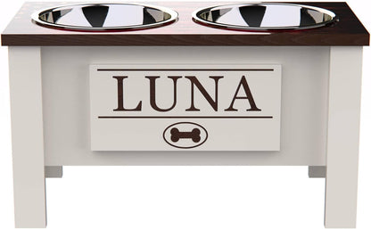 GrooveThis Woodshop - Personalized Elevated Dog Bowl Stand for Large, Medium, Small, X-Small Dogs - Stainless Steel Food and Water Bowls - Raised Dog Dish with Internal Storage (Large, Flag Design)