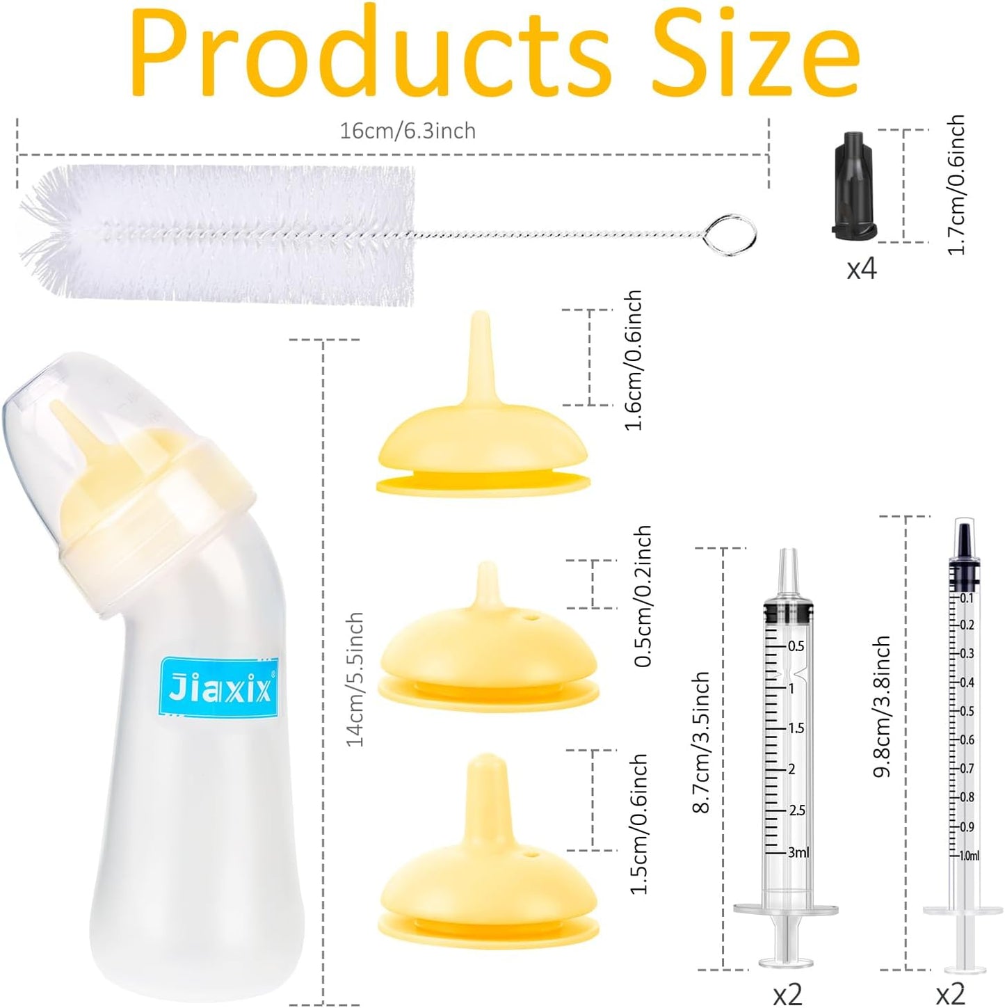 Pet Nursing Bottle Kit for Newborn Animals,Kitten Bottle Feeding Kit Silicone Anti-Choking Nipple and Kitten Syringe for Kittens Puppys Rabbits Squirrel (Yellow)