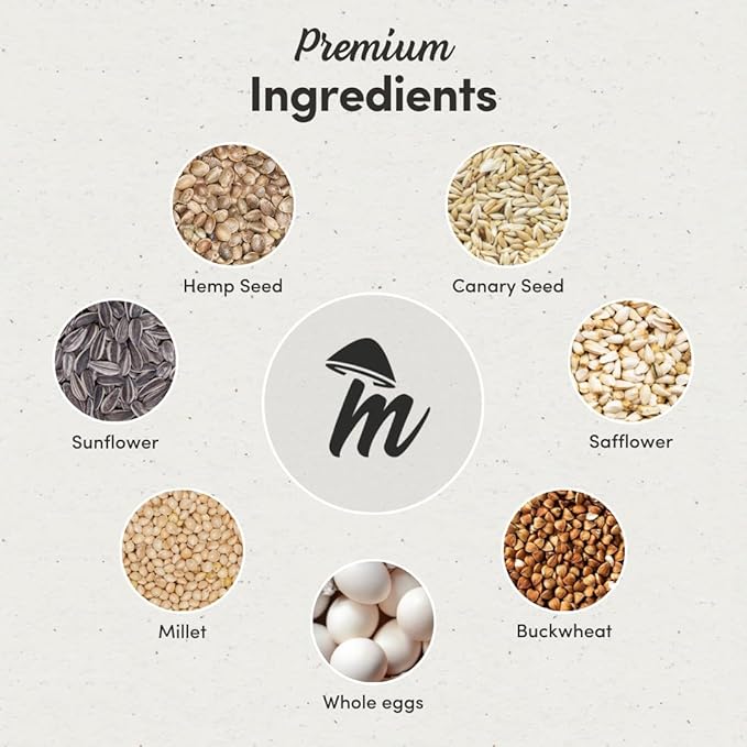 Mycelium Cockatiel Premier Bird Seed (5 LB Bag) | Organic Bird Food Fortified with Vitamins for Immunity, Energy & Digestion | Dust-Free, Daily Nutrition for Pet Birds | Non-GMO, USA Made