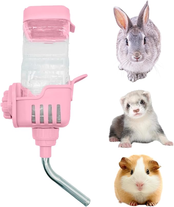 BNOSDM 25 oz Rabbit Water Bottle No Drip for Cage, Top Fill Hanging Water Dispenser for Bunny Crate, Auto Water Feeder for Chinchillas,Squirrels,Guinea Pigs (Pink)
