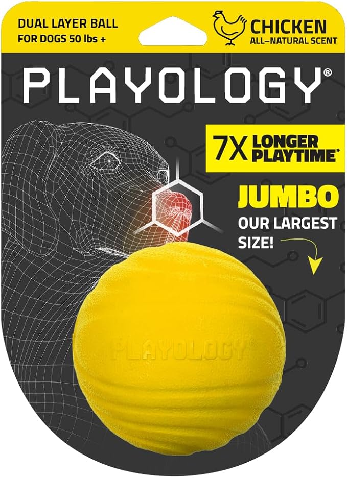 Playology Dog Toys | Dual Layer Ball Durable Chew Toy for Aggressive Chewers | Jumbo Chicken Scented Toy - Easy to Clean and Made from Non Toxic Materials