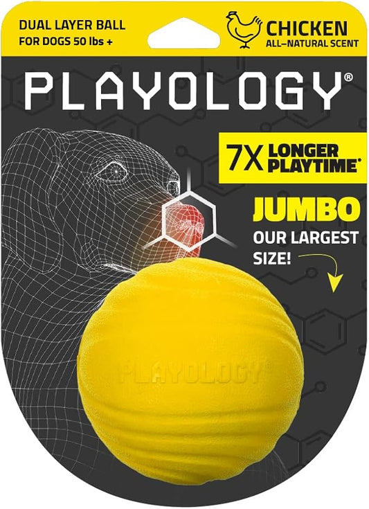 Playology Dog Toys | Dual Layer Ball Durable Chew Toy for Aggressive Chewers | Jumbo Chicken Scented Toy - Easy to Clean and Made from Non Toxic Materials