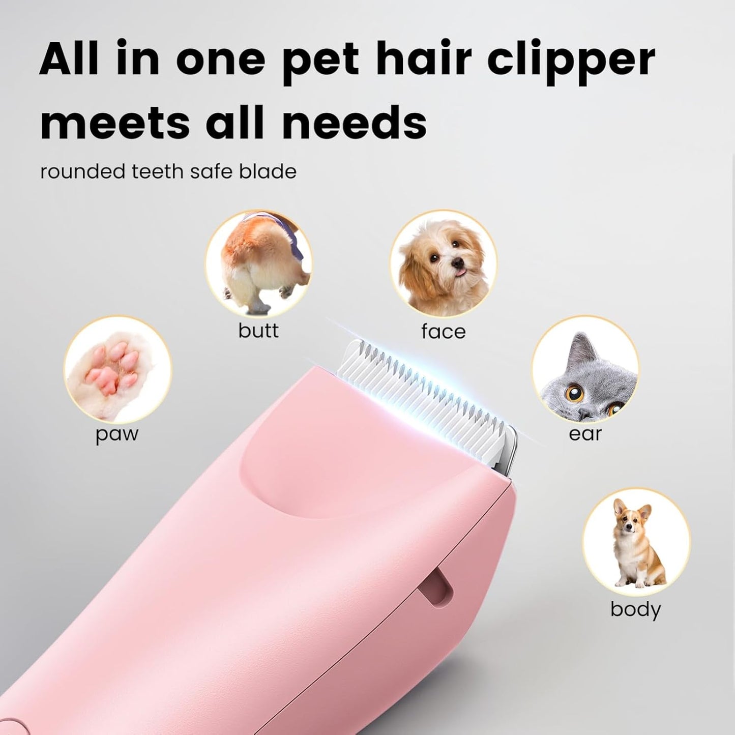 Handy Dog Cat Clippers - Professional Cordless Grooming Tools - Low Noise Pet Hair Trimmer Kit, TS032, Pink