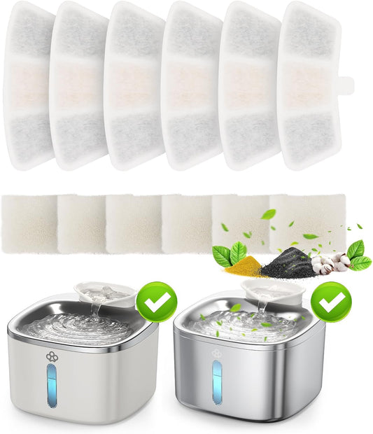 6pcs Replacement Filters for PW03 3.5L Stainless Steel Cat Water Fountain(for Fountain in Model PW03)