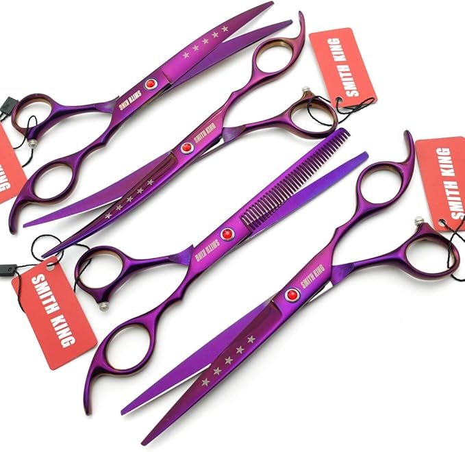7.0in Professional Pet Grooming Scissors set,Straight & Thinning & Curved scissors 4pcs set for Dog grooming (Violet)