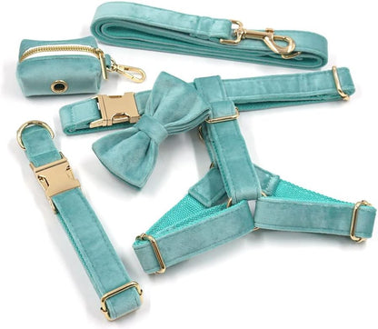 PETDURO Personalized Dog Collar Mint Green Soft Velvet for Large Medium Small Boy Girl Dogs - Custom Collar with Name Phone Number Engraved on Gold Metal Buckle - Add Leash Bow Set via Customize Now