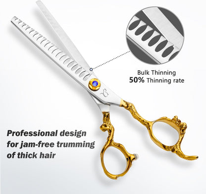 Dog Grooming Scissors,Thinning Shear Chunkers Shears and Curved scissors with Safety Round Tips,Sharp 3 in 1 Dog Scissors for Grooming