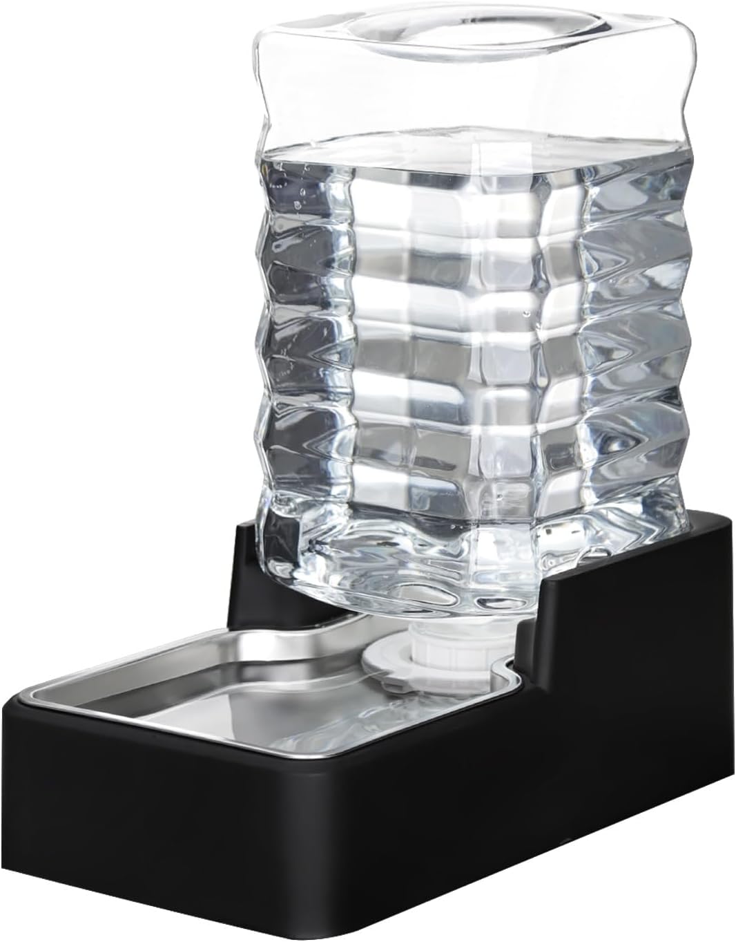 RIZZARI Stainless Steel Pet Water Feeder: 7.5L Black Automatic Leak-Proof Gravity Dispenser for 20-35 LB Dogs with Spinal Problems - with Filter - Ideal for Bedroom Living Room