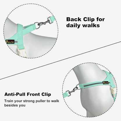 Plutus Pet Cotton Dog Harness and Leash Set, Reflective and Soft Padded, Quick Fit Vest Harness, for Small, Medium and Large Dogs, Light Cyan, S