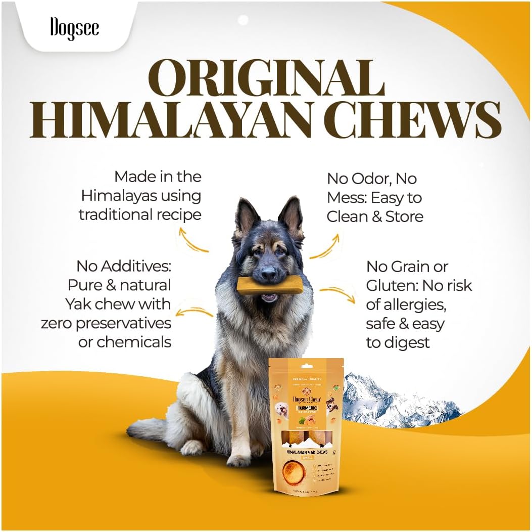 Dogsee Himalayan Yak Cheese Dog Chews with Turmeric/Curcumin (Medium - 6Chew) | Long Lasting | Anti-inflammatory | Fights Plaque and Tartar | Odorless Dog Treats