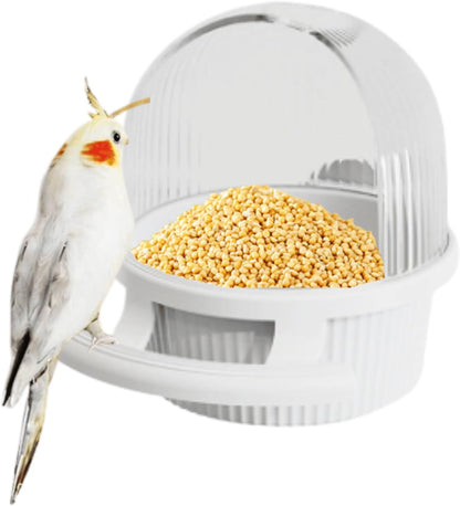 Bird Feeder for Cage – No Mess Feeder & Water Dispenser, Easy to Install and Clean, Semi-Enclosed Design Prevents Splashing (White)