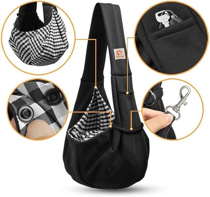 Tomkas Small Dog Sling Carrier - Classic Pocket & Classic Strap - for 3-10 lbs Pets(Black)