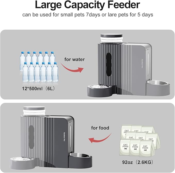 Gardner Pet Automatic Gravity Cat Food Feeder and Water Dispenser Stainless Steel Two-in-One Set Large Capacity Dispenser for Medium, Large Dogs, Puppies, Kittens, Rabbits-(1.6 Gallons x 2)