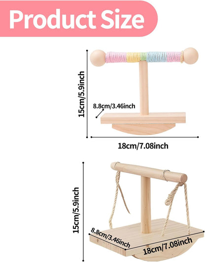 Parakeet Toys, Natural Wood Bird Perch Stand Training, Intelligence Puzzle Enrichment Toys for Parakeets,Wood Stand Toy for for Parakeets Budgies Conures Lovebirds Cockatiels (A, M)