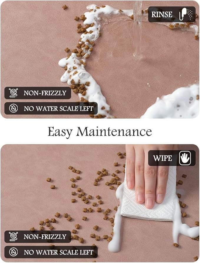 Pet Feeding Mat-Absorbent Dog Mat for Food and Water Bowl-No Stains Quick Dry Water Dispenser Mat-Dog Accessories Pet Supplies-Bowl for Messy Drinkers（Dusty Pink,12"x19"