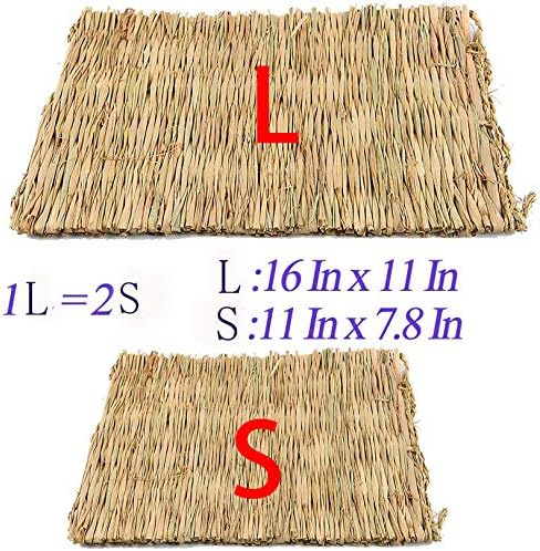 Hamiledyi Grass Mat Woven Bed Mat for Small Animal 4PCS Large Bunny Bedding Nest Chew Toy Bed Play Toy for Guinea Pig Parrot Rabbit Bunny Hamster Rat