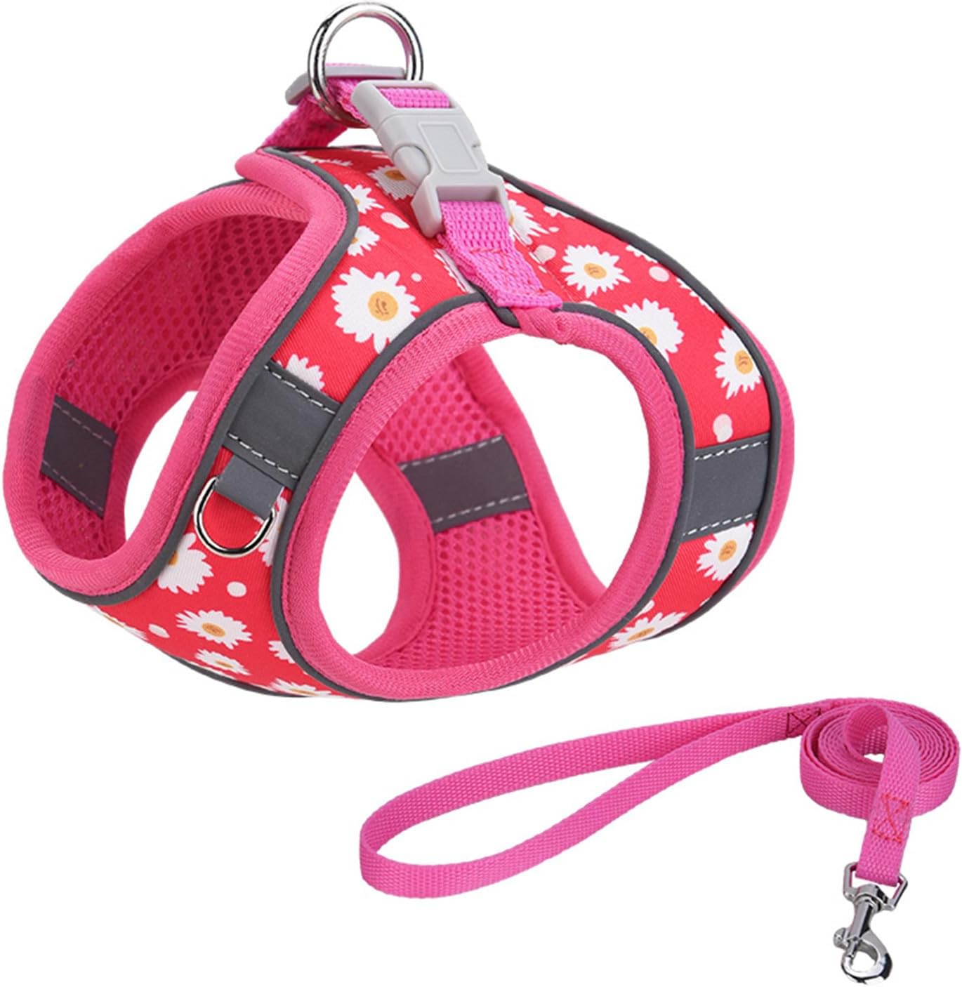 Step in Dog Harness No Pull Flower Adjustable Soft Mesh Padded Reflective Pet Vest Harness and Leash Set for Small Medium Dogs