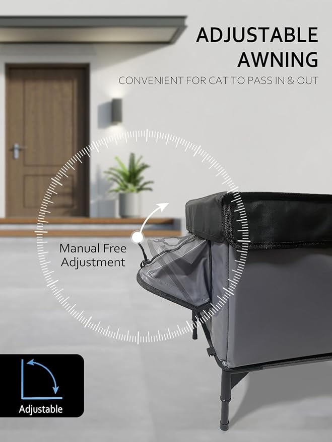 Heated Cat House for Outside Insulated in Winter,Fully Waterproof,with Adjustable Awning,Escape Door,Indoor Outdoor Cat Shelter for Feral Stray Barn Cat to Stay Warm&Dry,Black/Gray,Medium