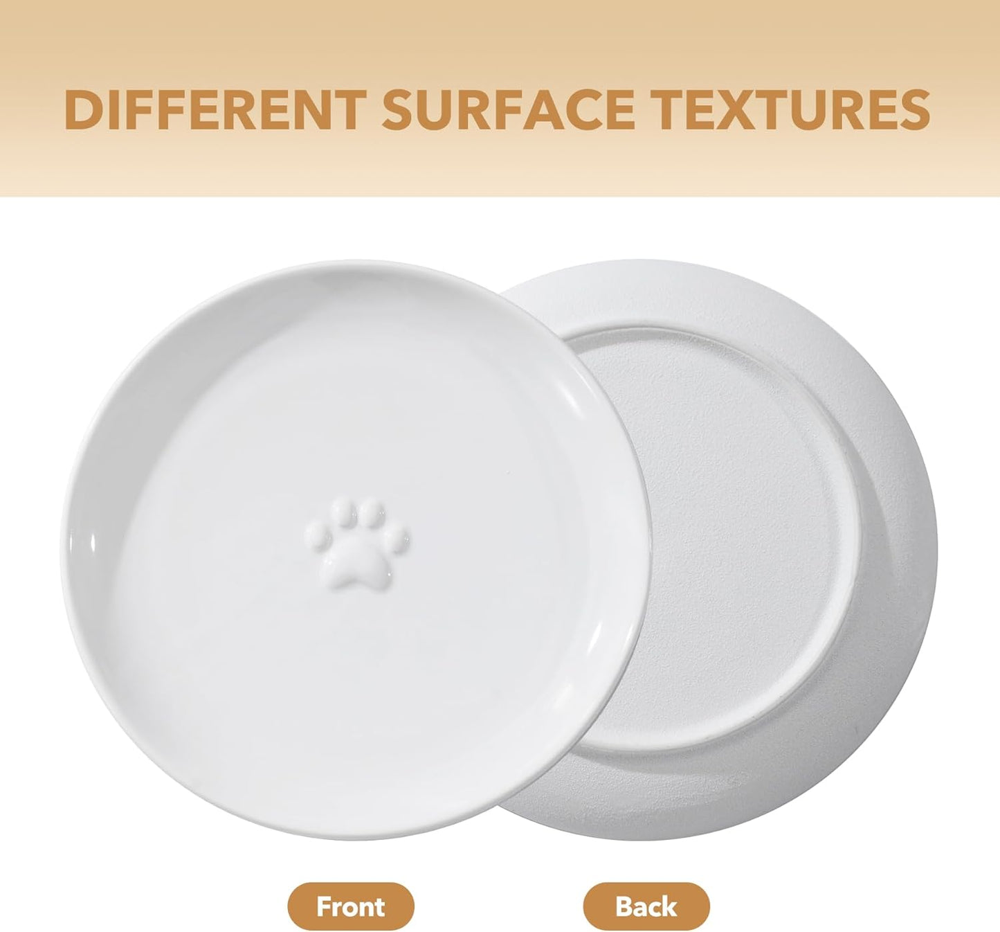 Raised Ceramic Wide Whisker Friendly Cat Dishes, Anti-Slip Food& Water Bowl with 2 Style Stand Adjustable Pet Bowl Set(2Dish+Stand, White)