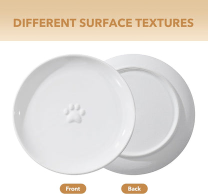 Raised Ceramic Wide Whisker Friendly Cat Dishes, Food&Water Bowl with 2 Style Stand Adjustable Pet Bowl Set(1Dish+1Shallow Dish+Stand, White