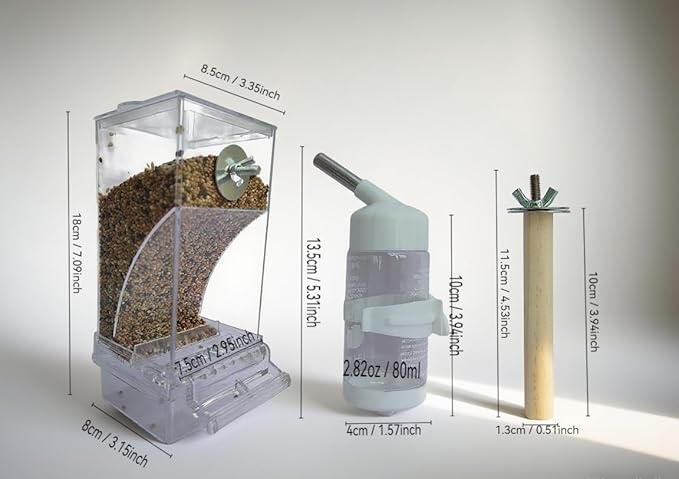 Automatic Bird Feeder for Cage(3ps) No Mess Bird Water Dispenser Clear No Spill Budgie Feeder Cage Accessories for Small Parrots, Cockatiels, Finches, Lovebirds (Transparent Color Flat top 001)