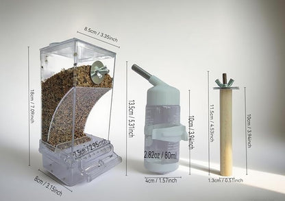 Automatic Bird Feeder for Cage(3ps) No Mess Bird Water Dispenser Clear No Spill Budgie Feeder Cage Accessories for Small Parrots, Cockatiels, Finches, Lovebirds (Transparent Color Flat top 001)