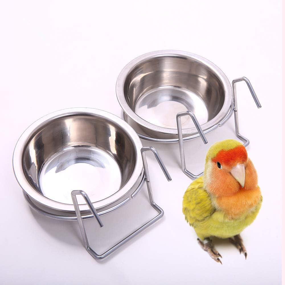 QBLEEV Stainless Steel Birdcage Feeder Bowls for Hamster Cage, 150ml, 5 oz