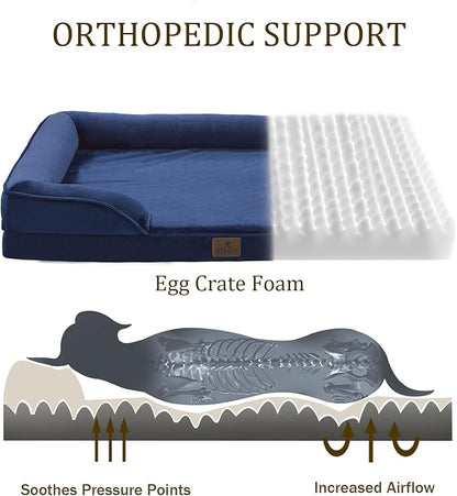Bedfolks Orthopedic Dog Bed XL, Waterproof Dog Sofa Bed for Extra Large Dogs, Egg Foam Pet Couch Bed with Removable Washable Cover and Nonslip Bottom, Navy Blue