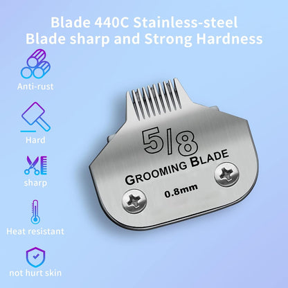 Detachable Pet Dog Grooming Stainless Steel Blades,Compatible with Andis Size-5/8 Cut Length 1/32-inch(0.8mm),Compatible with Oster A5,Wahl KM10 Series Clippers