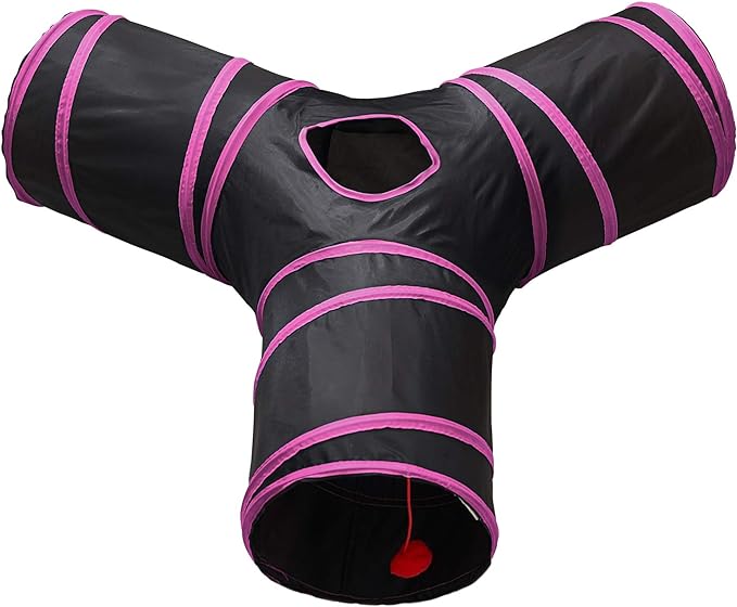 Tempcore 3 Way Collapsible Cat Tunnels, Indoor Cat Toys with Peek Hole & Ball, Perfect for Kittens & Rabbits