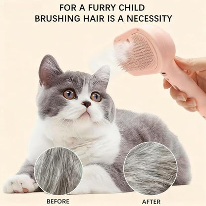 Pet Steam Brush for Cats and Dogs, 3 In 1 Steamy Cat Brush with Release Button and Tank, Anti-Static Pet Spray Hair Removal Comb, Rechargeable Dog Steam Comb for Furry (Pink)