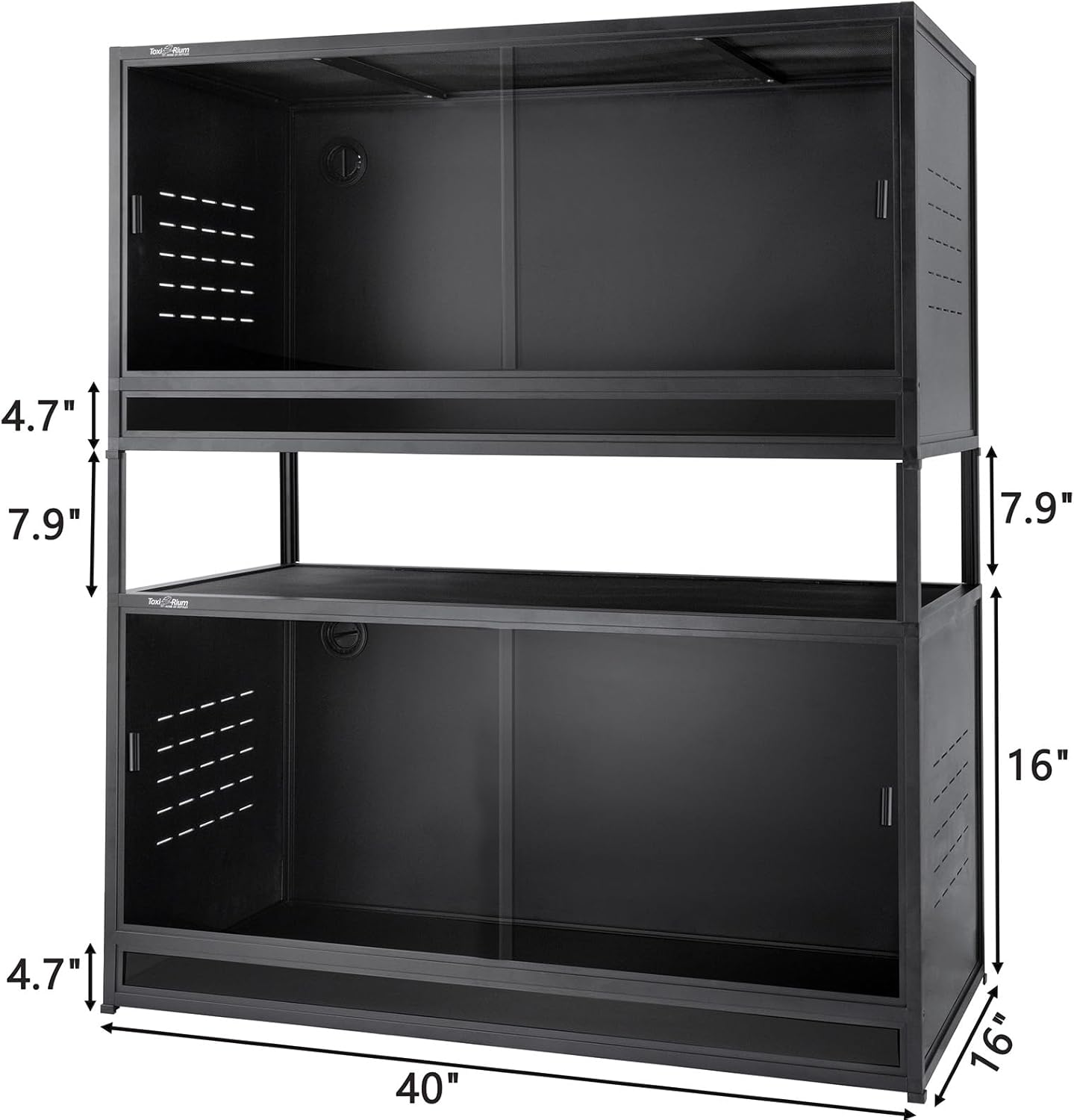 Stackable PVC Reptile Enclosures 44 Gallon ToxiRium Large Reptile 40''x16''x16 Space efficient Tank for Bearded Dragon Lizard Snake,Wide Breeding Vivarium with Sliding Glass Doors Lock-with spacers