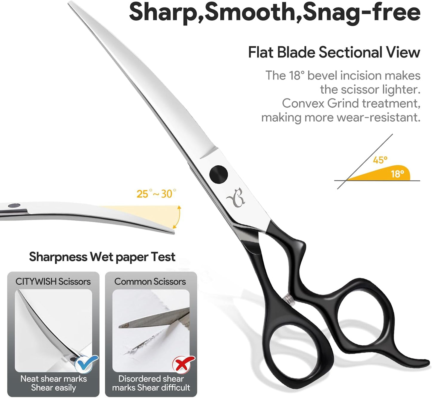 Dog Grooming Scissors,Curved Chunkers Shears Deg Grooming with Safety Round Tips, Sharp and Comfortable 4 in 1 Dog Scissers for Grooming