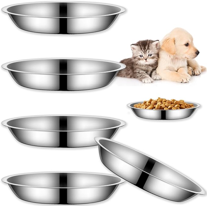 4Packs Cat-Bowls Cat Food Bowl - 6.1 Inch Stainless Steel Cats Feed Bowl for Indoor Cats Shallow and Wide Wet Food Plate Pet Feeding Whisker Fatigue Relief Pet Plate for Kitten Puppy Small Dog