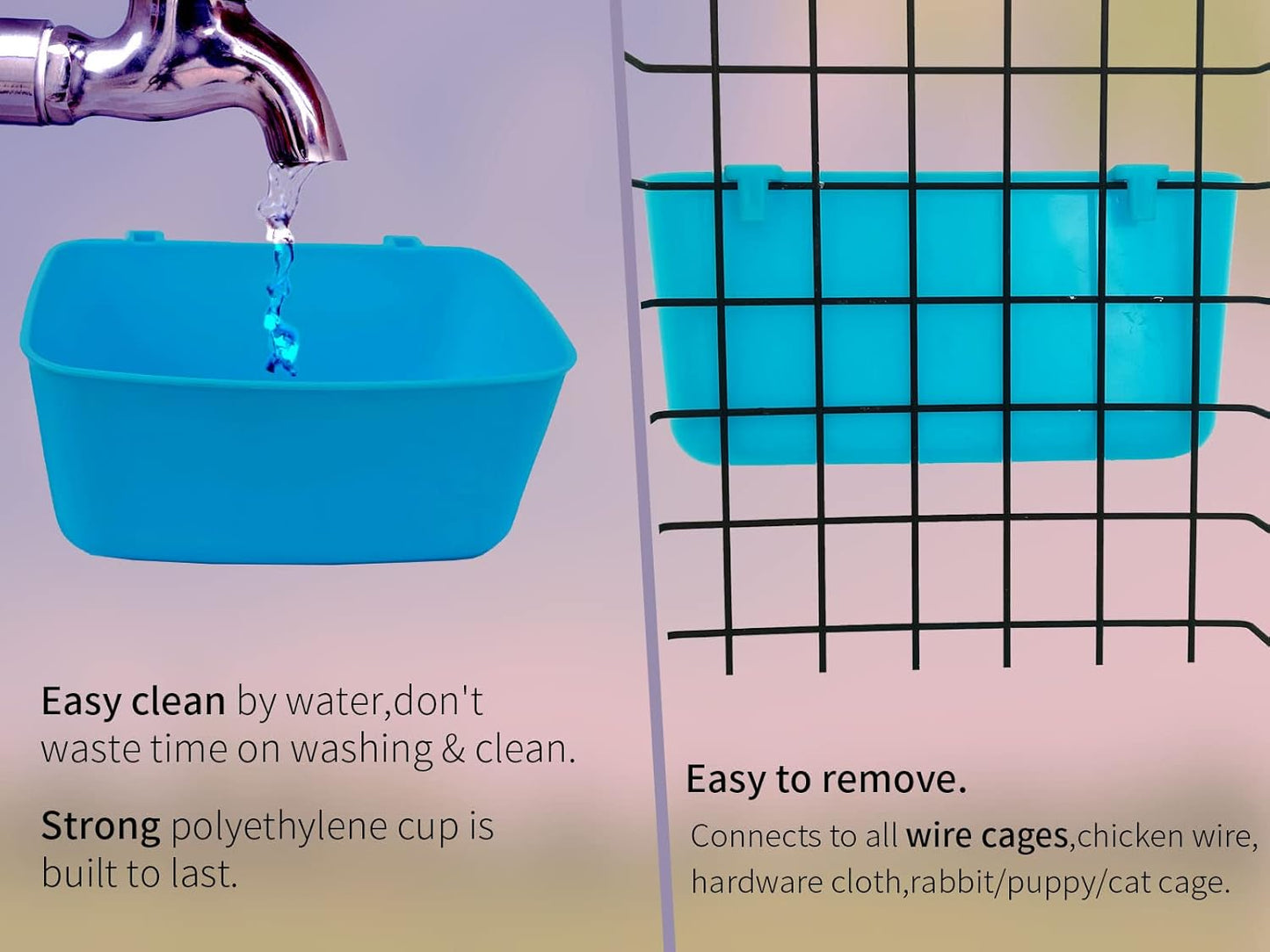 6 Pack Feeder Waterer Chicken 21 oz Food Water Cage Cups Puppy Cat Rabbit Hanging Feeding Dish Coop Bowl Watering Container Treats Drinker for Pigeon Bird Bath Basin Hamster Bed