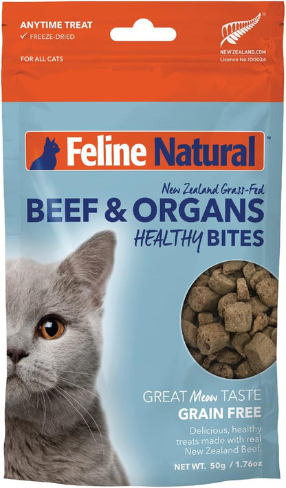 Feline Natural Freeze Dried Cat Treats – New Zealand Single-Source Protein Treats for Cats - Grain-Free Healthy Cat Snacks, Beef Bites, 1.76oz