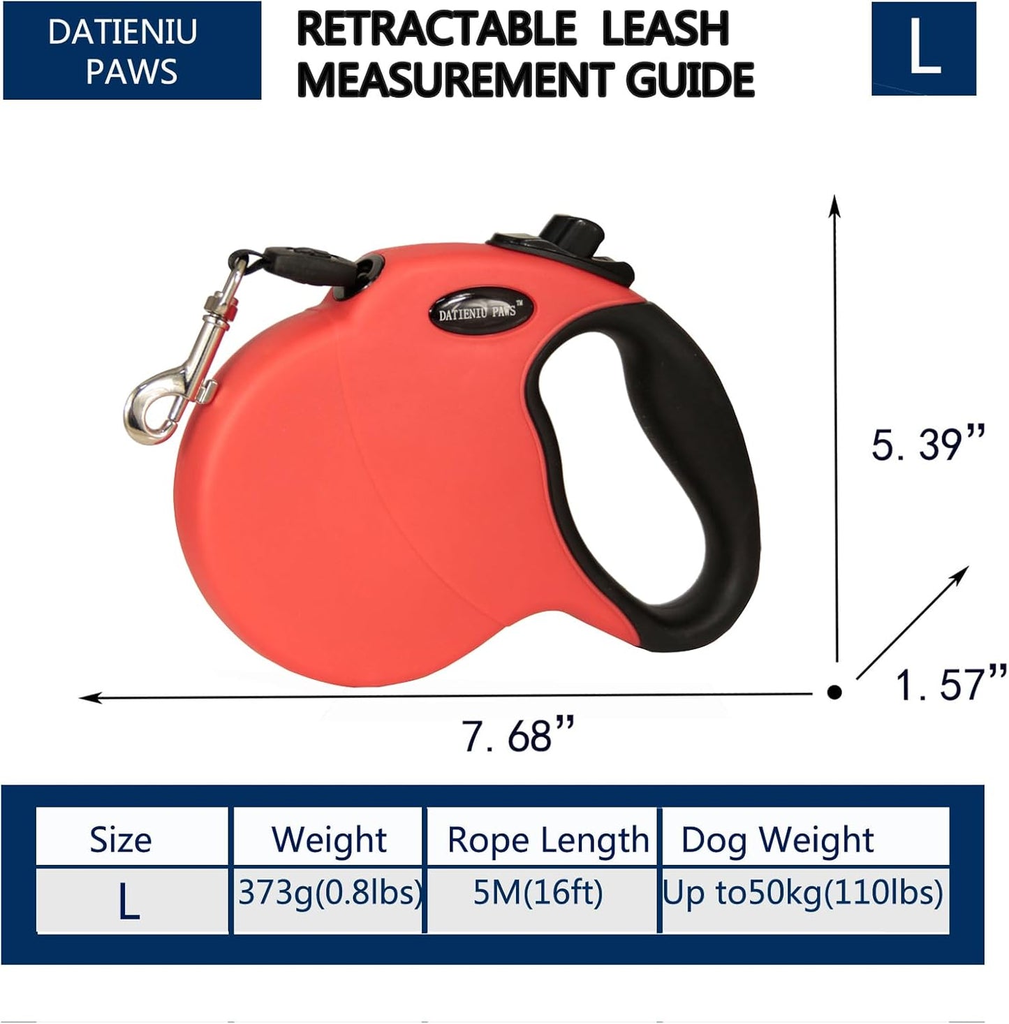 Retractable Dog Leash Hands-Free Adjustable Length 16ft with Safety Lock Durable Nylon Belt for Small Medium Large Dogs Easy Walk Training Portable Dog Leash Red L