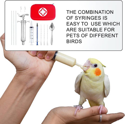 Bird Feeding Syringe Feeding Tubes for Baby Birds Parrot Hand Feeding Syringe with Curved Gavage Tubes and Stainless Steel Metal Feeding Spoon (9Pcs)
