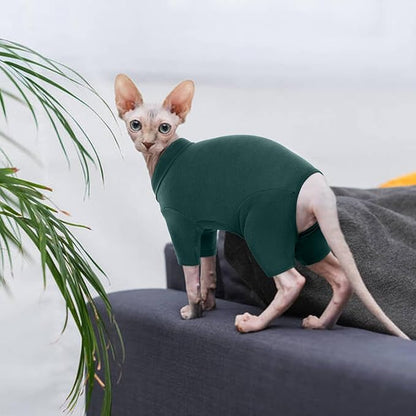 ROZKITCH Hairless Cat Clothes, Breathable Soft Jumpers for Cats Only, Coat with Four Legs, Warm Sweater T-Shirt Pajamas Jumpsuit Vest Cornish Rex Devon Rex Peterbald DarkGreen XL
