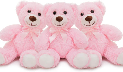 MorisMos 3Pcs Teddy Bears Bulk Baby Shower, 14inch Cute Teddy Bear Stuffed Animals Plush, Small Stuffed Bears on Centerpiece Baby Shower, Pink