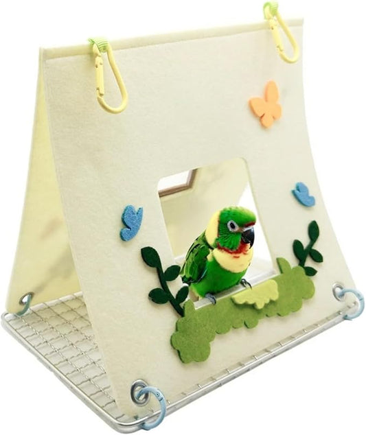 Felt Bird Bed for Cage with 304 Stainless Steel Grid - Large Size (9.4"x6.3"x8.3") - Hanging Hammock Swing Bird Tents for Parakeets, Budgies, Conures -Idyllic