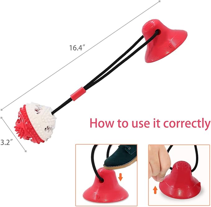 Dog Toys, Dog Chew Toys for Aggressive chewers,Rope with Suction Cup for Puppy Training Treats Teething for Boredom, Small Dog Puzzle Toy Treat Food Dispensing Ball (red)